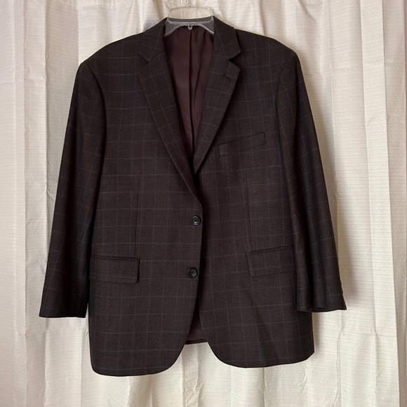 Pronto Uomu Platinum Brown Plaid 2 Button Sport Coat Blazer, Size 44R - Picture 1 of 11